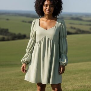 SHEIN Sage Green Puff Sleeve Dress